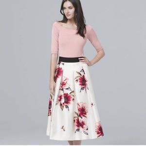 WHBM White and Pink Floral Full Midi Skirt, 00